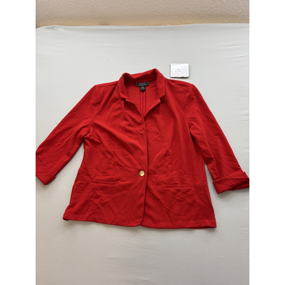 NYCC New York Clothing Co. Women's Red One Button Blazer Jacket XL 3/4 Sleeve